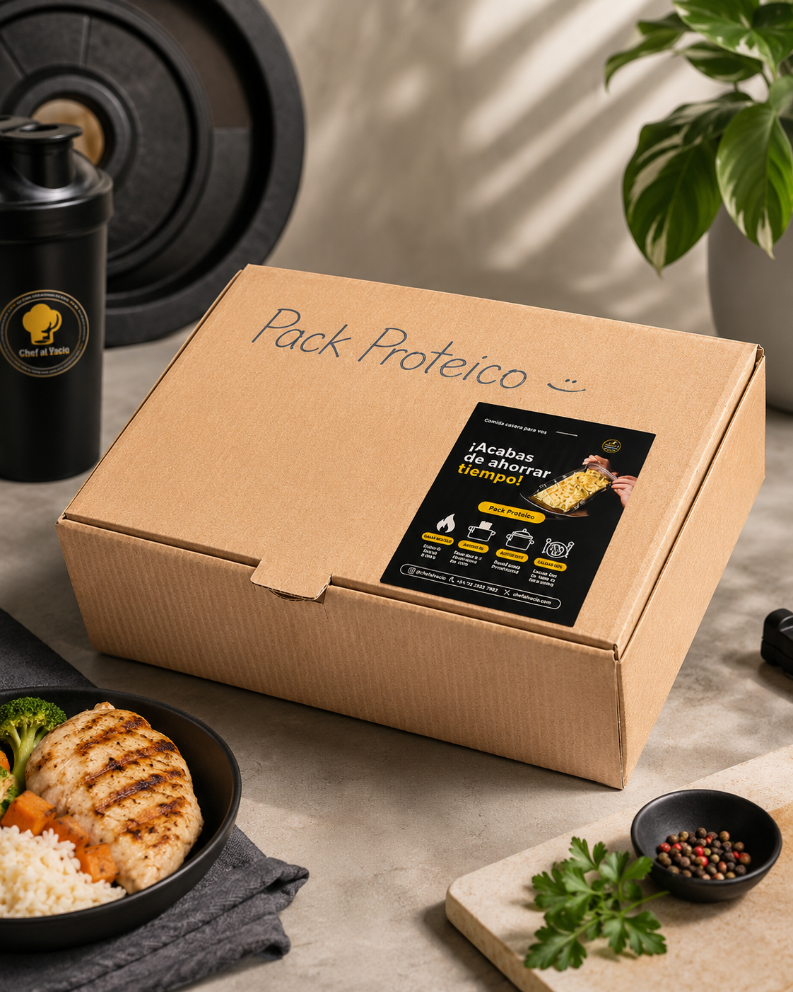 Pack Proteíco con pollo, carne y salmón, comida fitness congelada